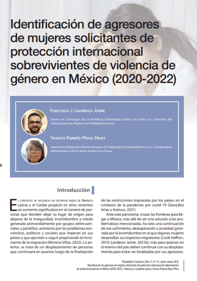 Identificación de agresores de mujeres solicitantes de protección internacional sobrevivientes de violencia de género en México